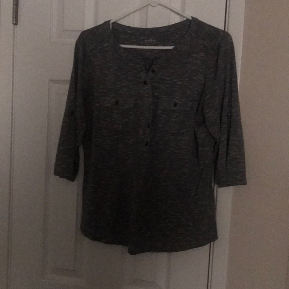 Scoop neck shirt with half buttons